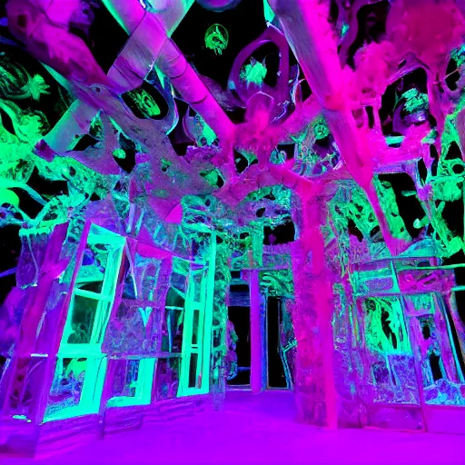 Prompt: the meow wolf crystal cathedral,
