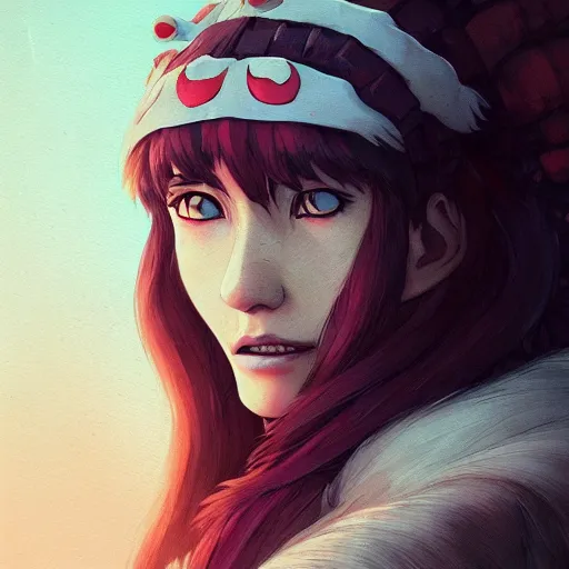 Image similar to Princess Mononoke, portrait by loish and WLOP, octane render, dark fantasy, trending on ArtStation