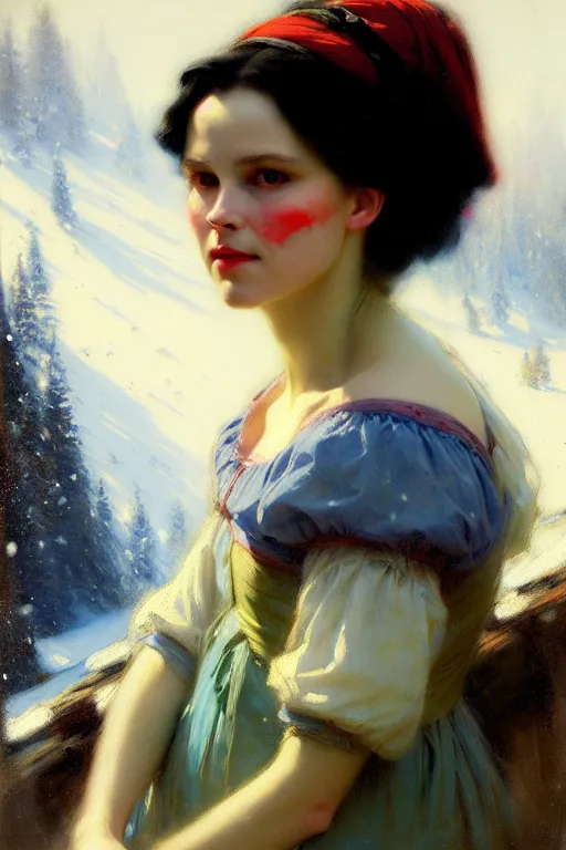 Image similar to soft colorsphotograph imax and solomon joseph solomon and richard schmid and jeremy lipking victorian loose genre loose painting full length portrait painting of snow white disney