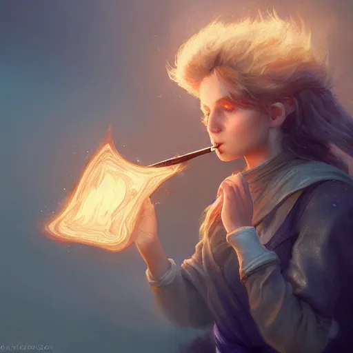 Image similar to mage smoking pipe, female, glacier landscape, D&D, fantasy, intricate, elegant, highly detailed, digital painting, artstation, octane render, concept art, matte, sharp focus, illustration, hearthstone, art by Seb mckinnon