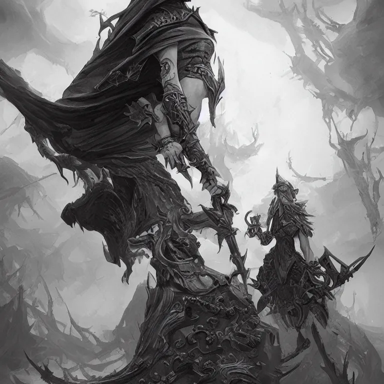 Image similar to paper sketch, black and white, D&D, fantasy, highly detailed, digital painting, trending on artstation, concept art, sharp focus, illustration, art by artgerm and greg rutkowski and magali villeneuve