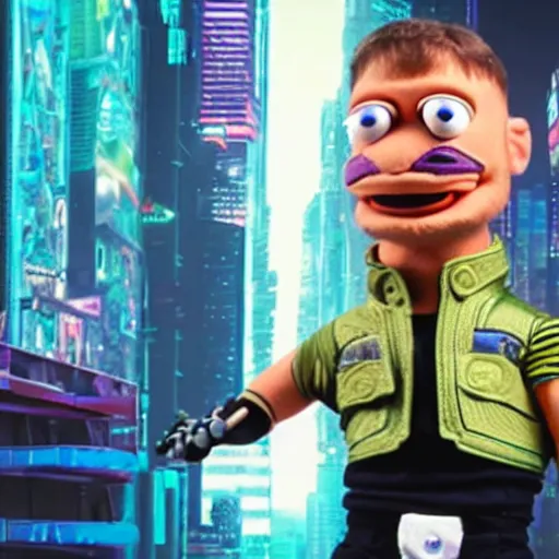 Image similar to cyberpunk curt brett gardner as a muppet