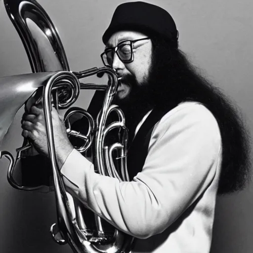 Image similar to photo of chuck mangione hugging his flugelhorn