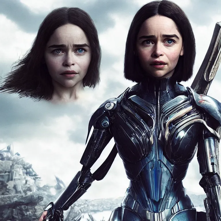 Image similar to scifi emilia clarke looks like alita battle angel, elegant lady, big eyes, smiling face, extremely high detail, extremely high detailed face, cyborg, photorealism, emilia clarke, sony a 7 r