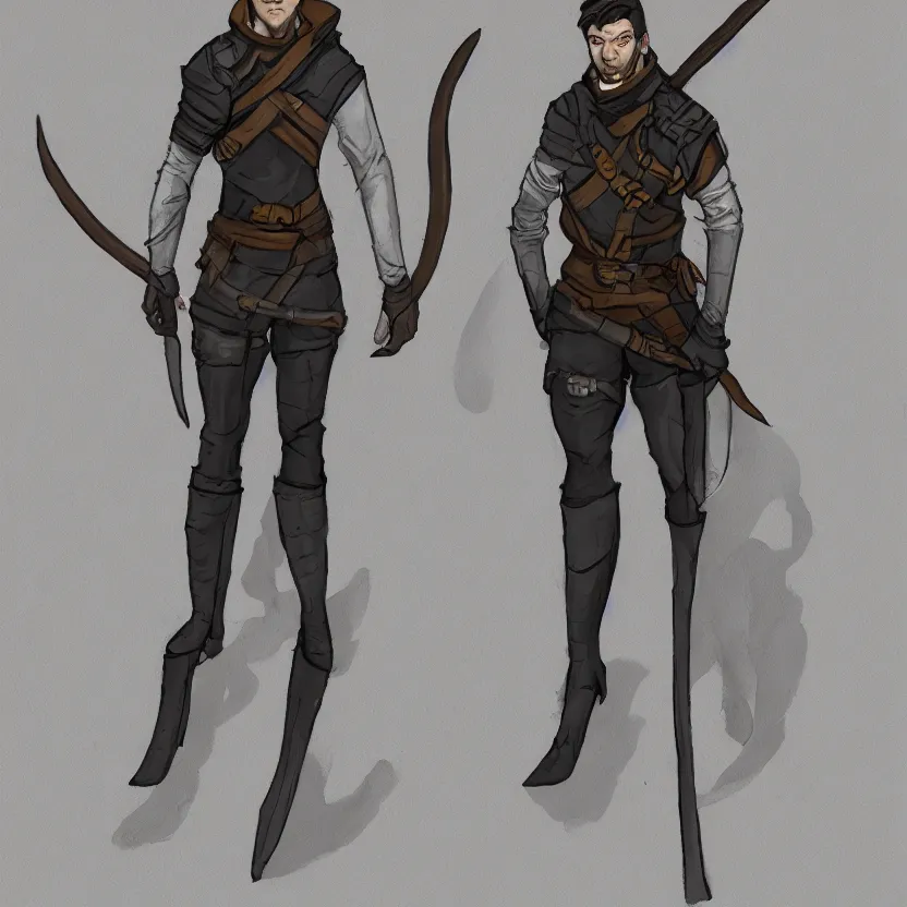 Prompt: character design for a male rogue, dnd, character design