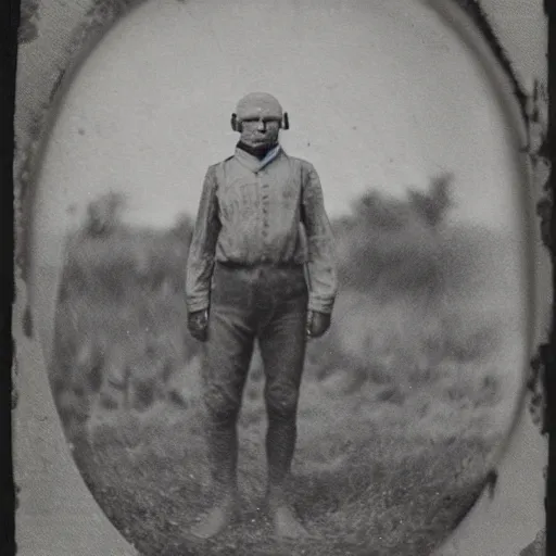 Image similar to Grainy obscure tintype photograph of Gray alien, rural Texas, 1911 photograph