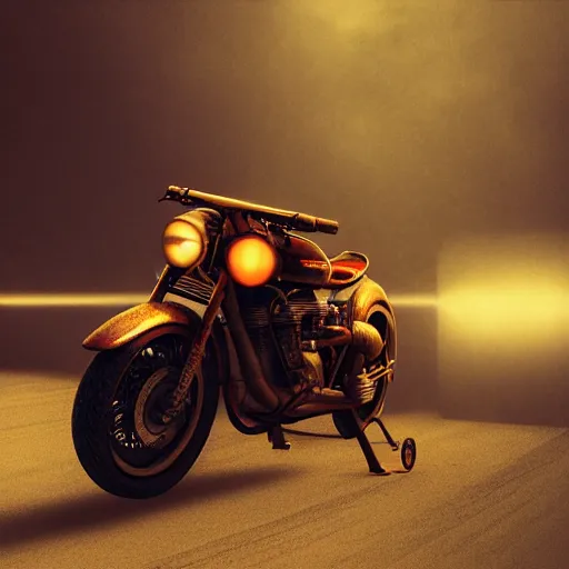 Prompt: retro futuristic vintage motorcycle, atmospheric lighting, painted, intricate, volumetric lighting, beautiful, daytime, sunny weather, slight overcast, sharp focus, deep colours, ultra detailed, by leesha hannigan, ross tran, thierry doizon, kai carpenter, ignacio fernandez rios