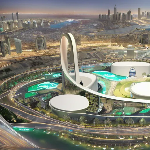 Prompt: giant toilet arch vis of dubai city of the future named toilet land