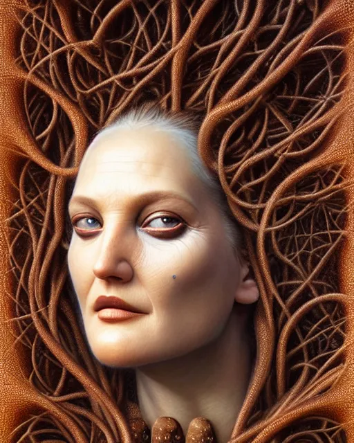 Image similar to detailed portrait of biopunk drew barrymore ( marshmallow string ) fractal ( chocolate ) ( graham cracker ) beautiful! by tomasz alen kopera and peter mohrbacher and johanna martine! and margaret keane! elegant alluring luminescent