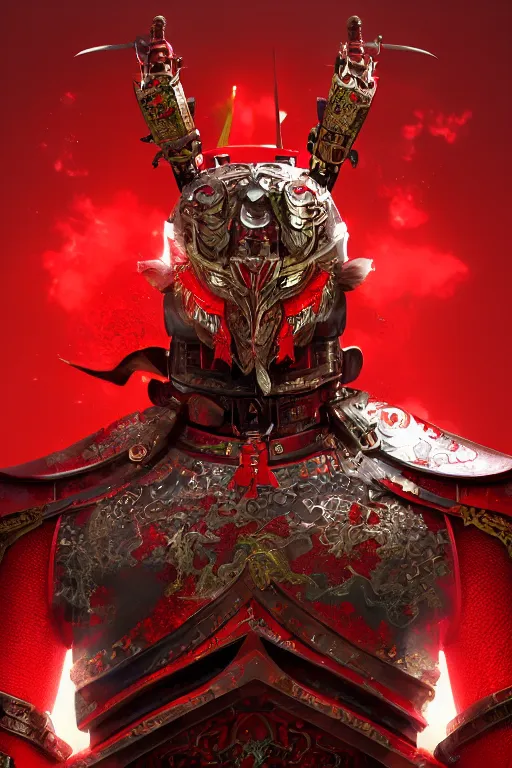 Prompt: full body portrait of a mechanical dragon samurai in red japanese armor, Records of the Three Kingdoms, Concept Art, ultra detailed, octane render, 8k, artstation