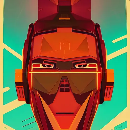 Prompt: a graph - style a huge robot head in front of her, cyberpunk art by by james gilleard, cgsociety, retrofuturism, synthwave, retrowave, outrun