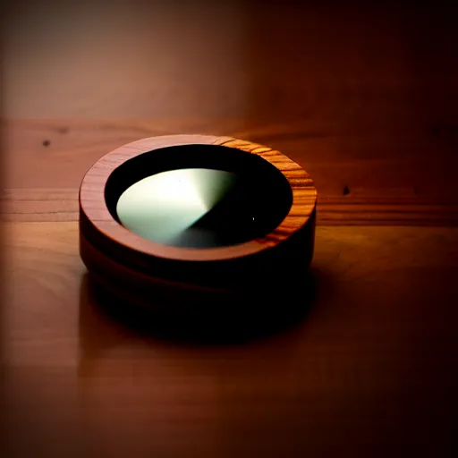 Image similar to camera lens aperture blades made of walnut wood. minimal. dramatic lighting.