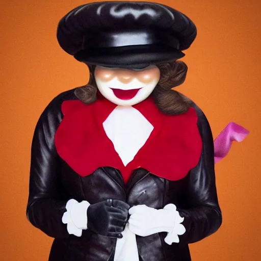 Image similar to the hamburglar as a beautiful woman, photo realistic, 8 k,