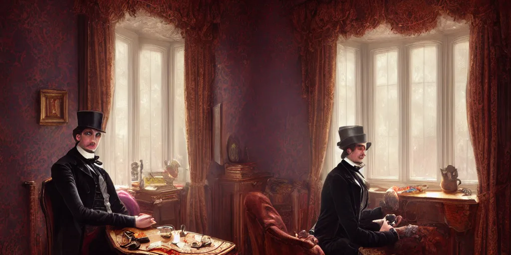 Image similar to highly detailed portrait painting of victorian gentleman, steam pank, room mono window, by eddie mendoza and tyler edlin, 8 k resolution