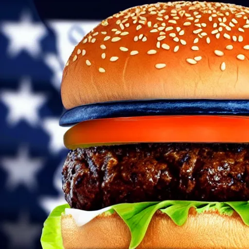 Prompt: A Joe Biden themed cheeseburger