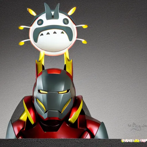 Image similar to Totoro as iron man, lit eyes, product photo, studio lighting