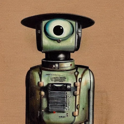 Image similar to medium shot 1 9 5 0 s retro cactus robot, bionic arms and eyes. muted colours. by jean - baptiste monge