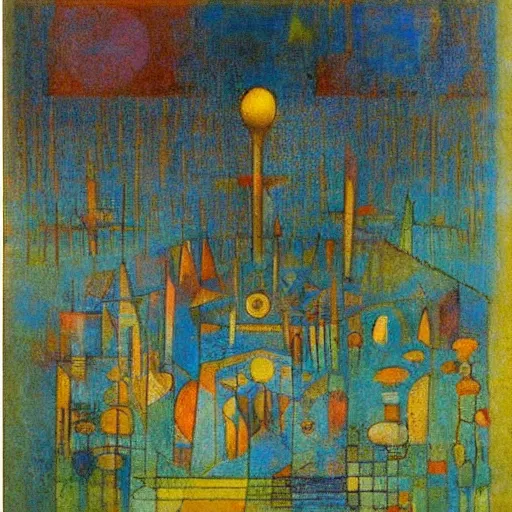 Image similar to Temple of the birds. Mikalojus Ciurlionis. Paul Klee.