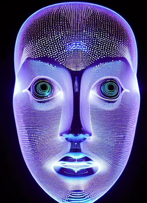 Image similar to ( beautiful female queen chess piece ( top is bioluminescence ) ( bottom is parametric ) ), beautiful face, reflection of led lights, algorithmic, intricate detail, futuristic, very detailed, highly detailed background, sharpfocus, photorealism, soft diffuse autumn lights, some sun light ray, dark room wall, canon 5 d 5 0 mm lens