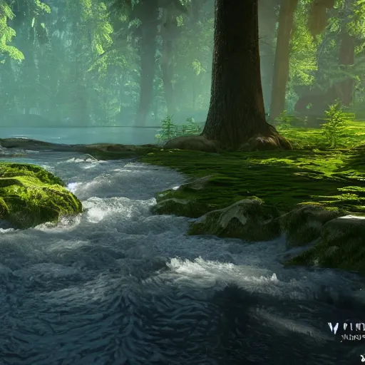 Prompt: a forest made in unreal engine 5 with sun rays and a river, 4k, high detail, high-resolution photograph, professional photography, ultra-detail