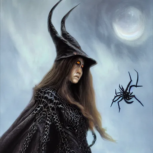 Image similar to spider witch , elden ring boss, matte painting, detailed, elden ring, oil on canvas