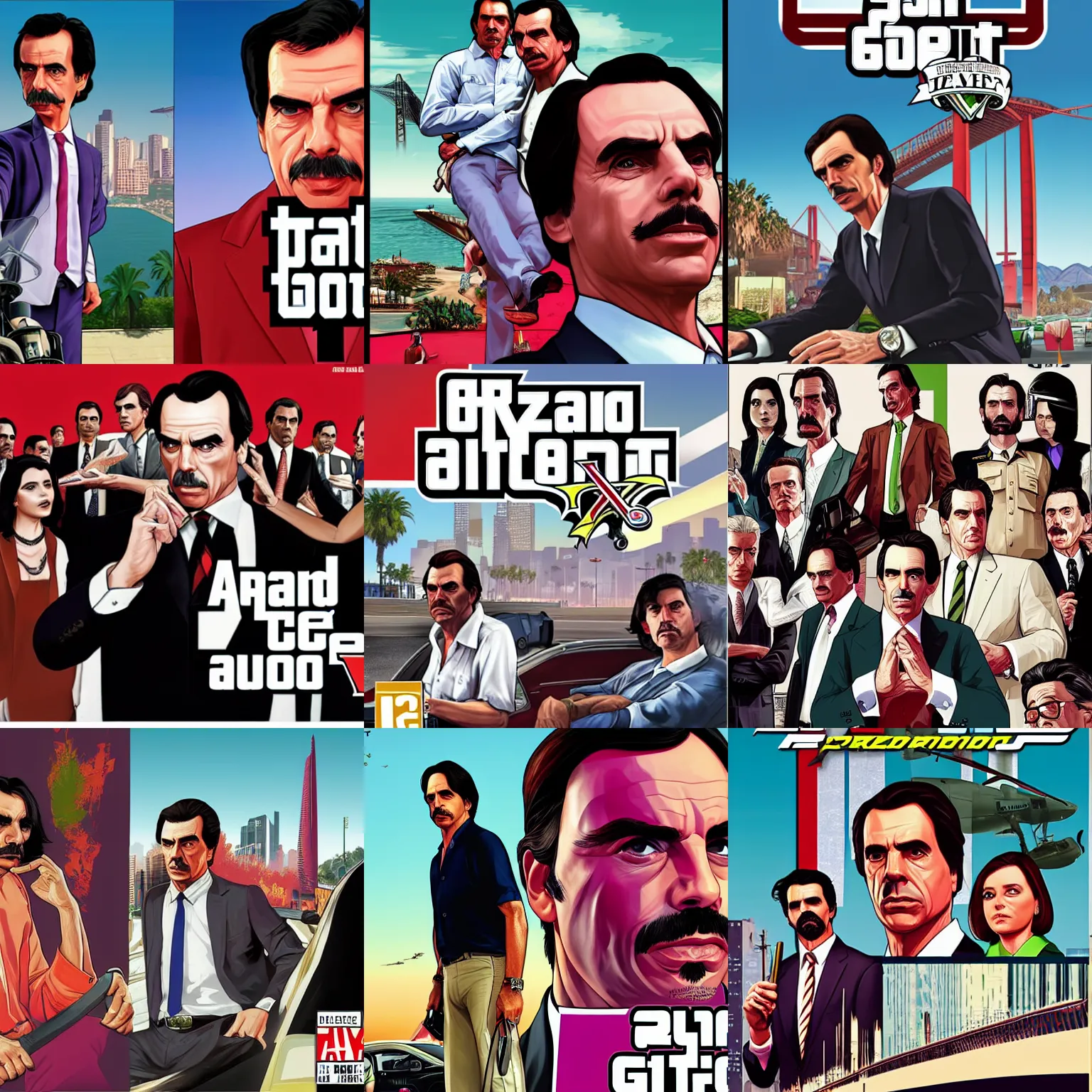 Prompt: Aznar on GTA V cover art