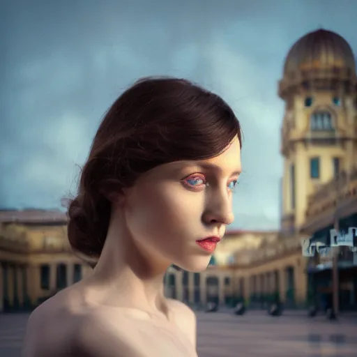 Image similar to long shot kodak portra 4 0 0, 8 k, volumetric lighting, highly detailed, britt marling style 3 / 4 fine art portrait photography in style of paolo roversi, orchid, 3 d render 1 5 0 mm lens, art nouveau fashion royal, art nouveau temple in background, elegant hyperrealistic ultra detailed, 8 k