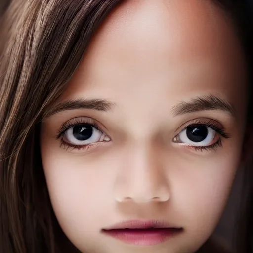 Image similar to photograph of girl with big forehead with square face and small bird beak lips and small round nose and dark black, high detail 8k,