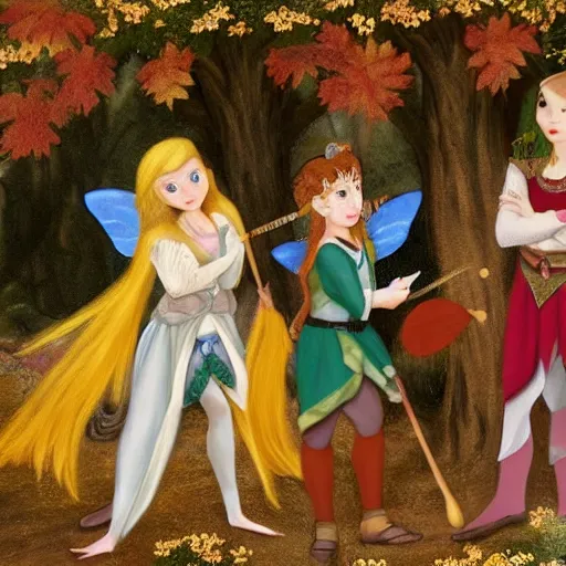 Image similar to elf fairy, bard, lute, art student, cardigan, blonde