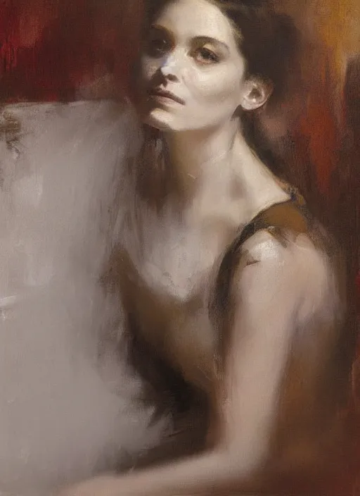 Image similar to beautiful portrait painting of a victorian woman posing in an artistic pose, by jeremy mann, only one head single portrait