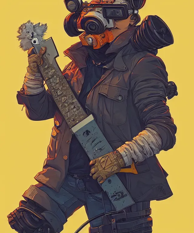 Image similar to a portrait of a cyberpunk corgi holding a chainsaw, fantasy, elegant, digital painting, artstation, concept art, matte, sharp focus, illustration, art by josan gonzalez