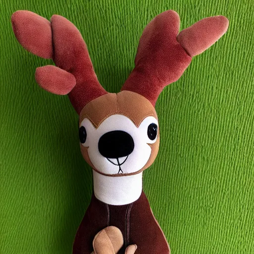 Image similar to a portrait of a realistic deer plush doll with forest background