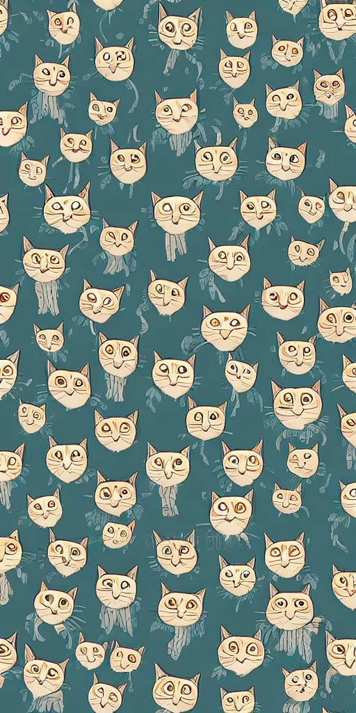 Image similar to seamless pattern of cute cats symmetrical, high coherence, repeating 3 5 mm photography