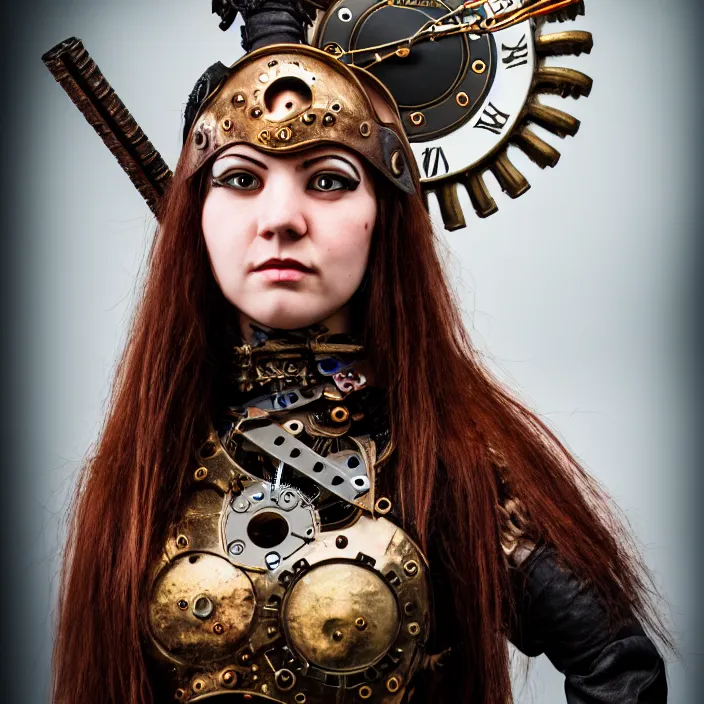 Image similar to full body photograph of a real - life very beautiful clockpunk warrior. extremely detailed. dslr. 8 5 mm.