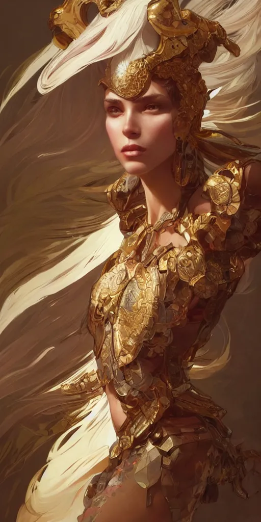 Image similar to high fashion shooting, intricate, highly detailed, action pose, digital painting, artstation, concept art, smooth, sharp focus, illustration, Unreal Engine 5, 8K, art by artgerm and greg rutkowski and alphonse mucha