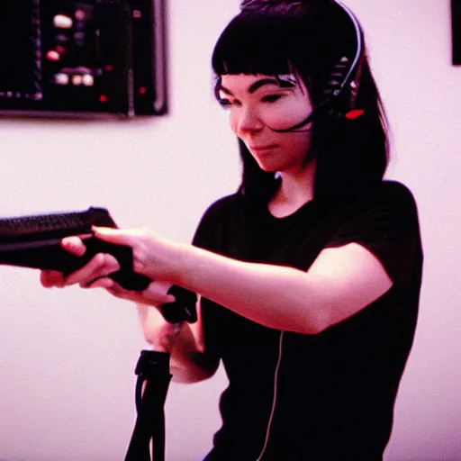 Prompt: Bjork playing Counter Strike 1.6, 35mm film