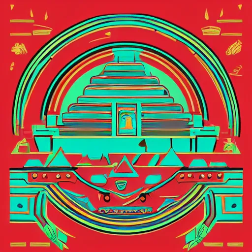 Image similar to retrofuture in the Aztec civilization, line vector Art