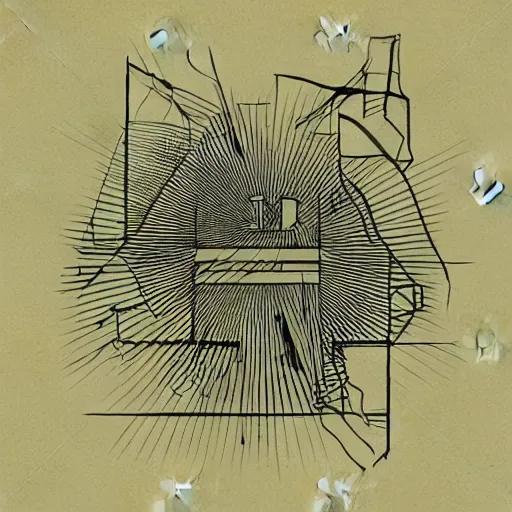 Image similar to simple sketch depicting random shapes and lines indie rock album cover drawn by Leonardo da Vinci