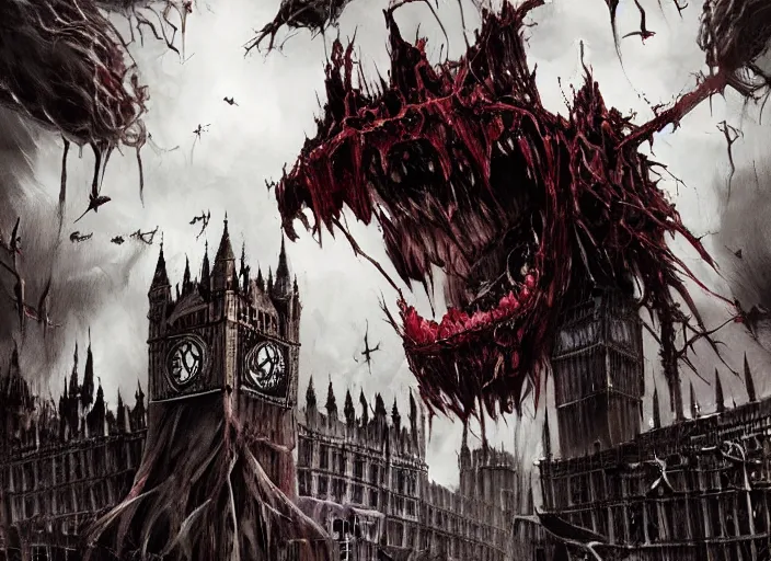 Image similar to vampires attacking london, horror, gothic, scary detailed, trending on artstation