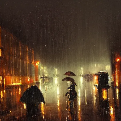 Prompt: a rainy night in London by Joseph Zbukvic