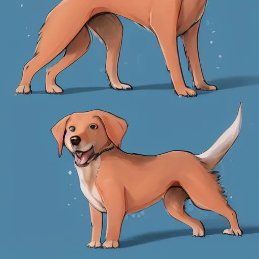 Image similar to A playful and fun-loving dog who loves nothing more than a good game of fetch or a belly rub. Despite their cheerful nature, they can't help but feel a little sad sometimes when they think about how their previous family abandoned them+happy+warm+artstation+concept art+smooth+rossdraws