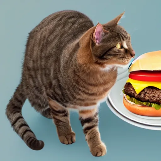 Image similar to cat eating a hamburger