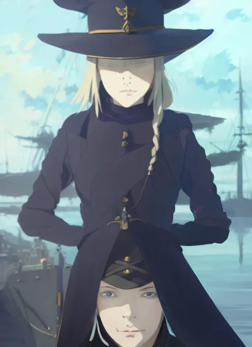 Image similar to portrait of lady maria, helm of second world war warship in background, illustration concept art anime key visual trending pixiv fanbox by wlop and greg rutkowski and makoto shinkai and studio ghibli and kyoto animation, symmetrical facial features, shoulder eyes, astral witch clothes, dieselpunk, realistic anatomy, gapmoe yandere grimdark, volumetric lighting, backlit