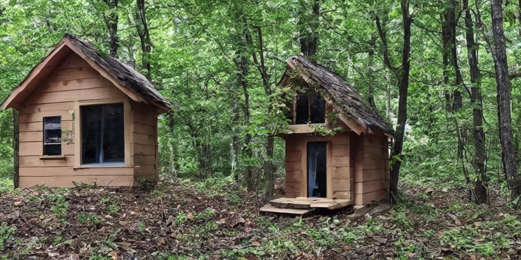 Image similar to a nice little house made out of plastic in the woods