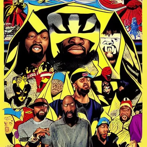 Prompt: wu tang clan album art, comicbook art masterpiece by denys cowan, realistic faces and anatomy