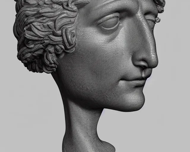 Prompt: 3 d render of a renaissance sculpture head, neon art, hyper detailed