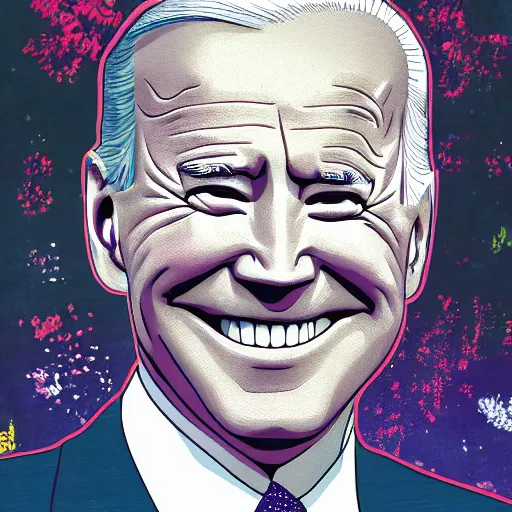Image similar to an illustration of joe biden by takashi murakami