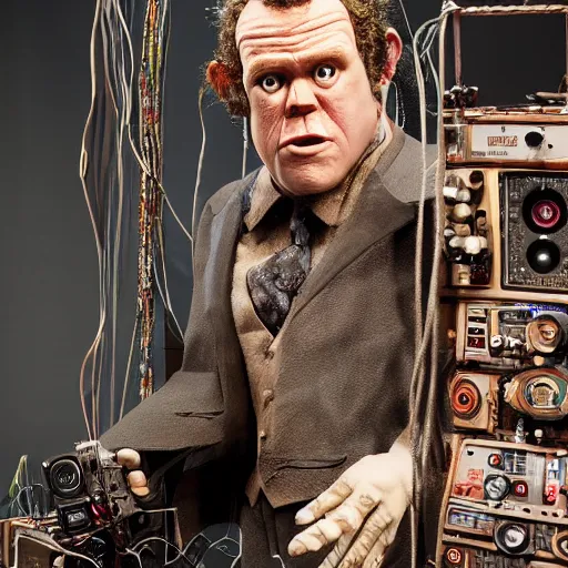 Prompt: animatronic John C. Reilly, exposed wires, photo, Stan Winston studios, detailed, 4k