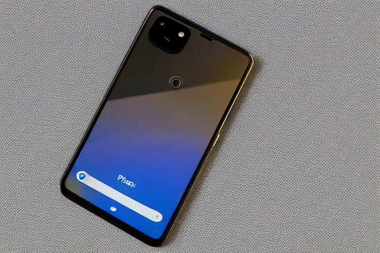 Image similar to a front and back render of the pixel 4XL but it has a full front screen with no bezels and 5 cameras on the back