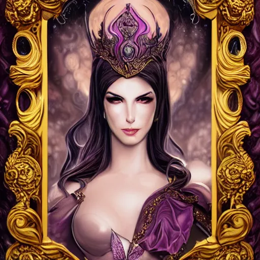 Image similar to An extremely ornate portrait of a Liliana Vess, ultradetailed, intricate, elegant, digital art painting, smooth, sharp focus, magazine art cover illustration, regal, award winning picture, extremely detailed masterpiece, sense of awe, featured on Artstation, Artgerm, magic the gathering, mtg, D&D, dungeons and dragons,8K detail post-processing